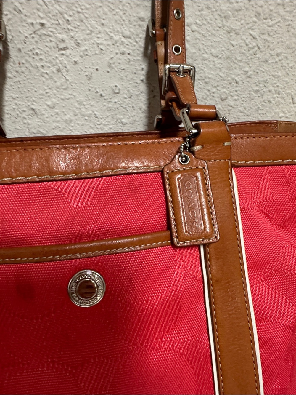 Coach Red Tote with Brown Leather Trim - Picture 4 of 16